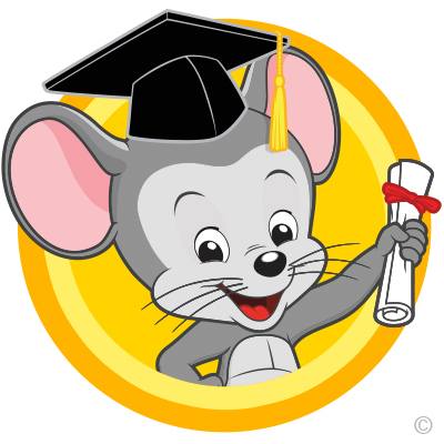 abc mouse logo. A mouse wearing a graduation hat and holding a diploma